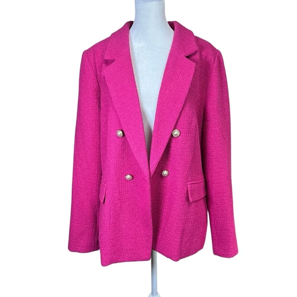 Nanette Lepore Pink Boucle Tweed Double Breasted Blazer Jacket Coat Sz 16 NEW - Picture 13 of 13